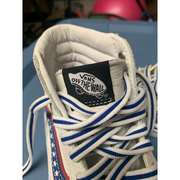 Vans Sk8-Hi USA Stars & Stripes White Leather Hi-Top Sneakers Men’s 4.5/ Women 6 - Picture 4 of 6